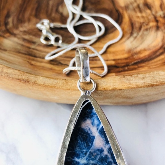 Silver Plated Blue Sodalite Pear Shape Statement Boho Necklace - Picture 4 of 10